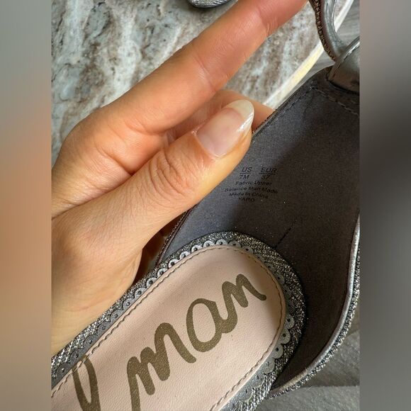 Sam Edelman Yaro glitter silver Ankle Strap Sandal Heels 7 Metallic - Picture 3 of 11